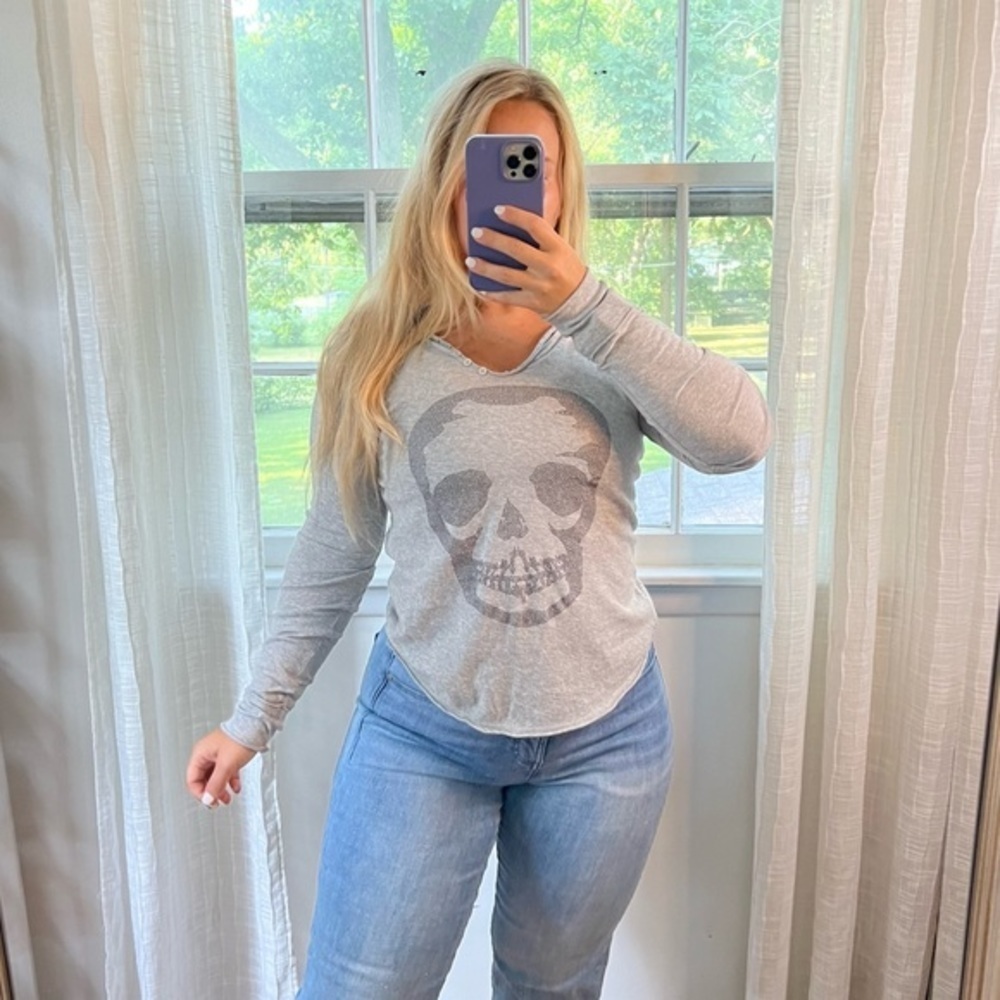 Zadig & Voltaire Skull Long Sleeve Grey Shirt XS